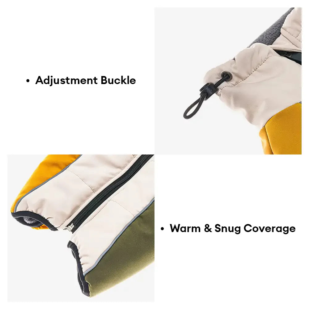 Manteau pour chien chaud en polaire à blocs de couleurs rétro avec boucle pour laisse.