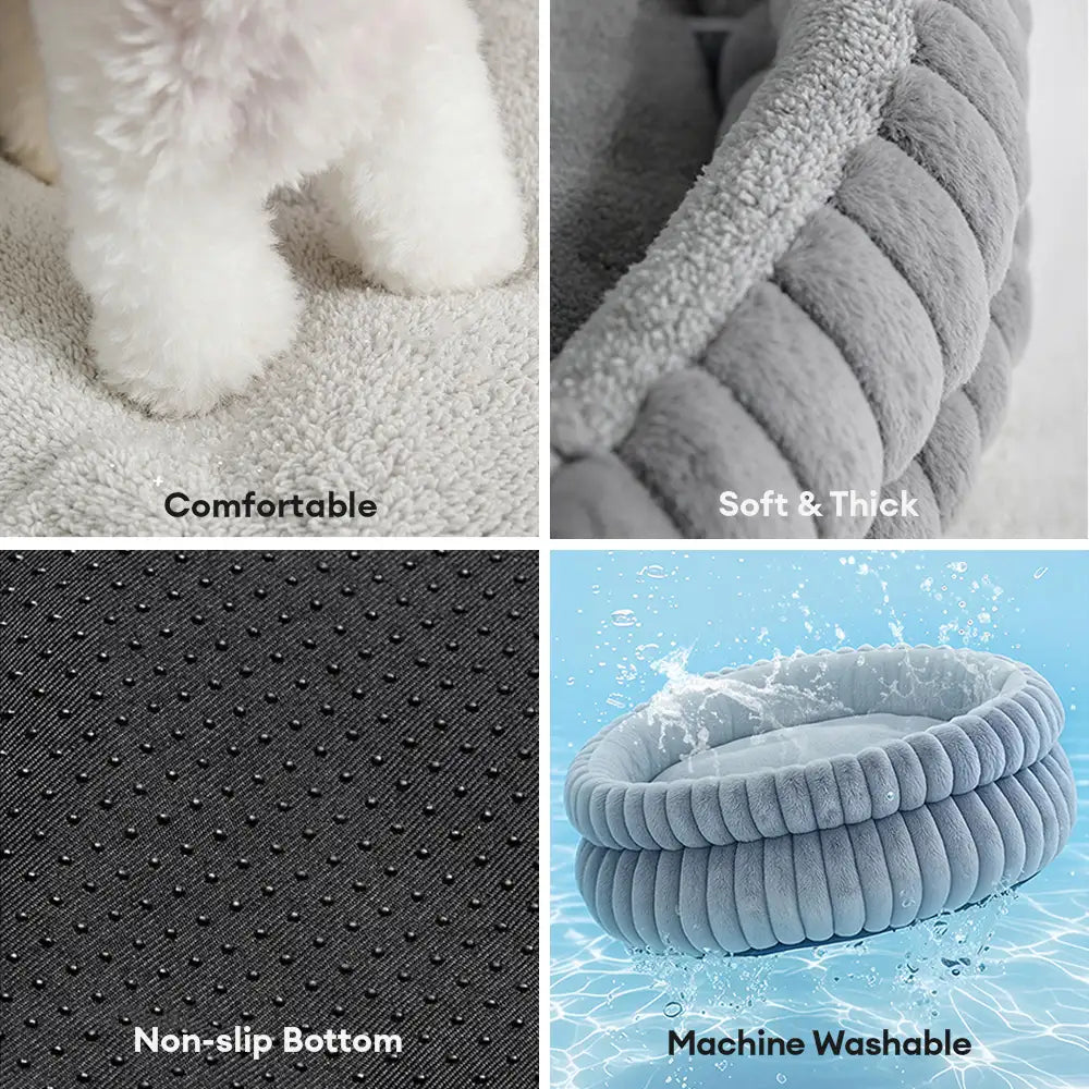 Lit douillet en peluche rond pour chien avec bords surélevés - Lit pour câlins