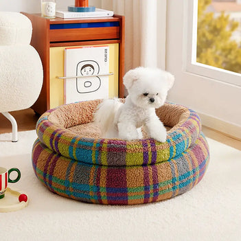 Lit douillet en peluche rond pour chien avec bords surélevés - Lit pour câlins
