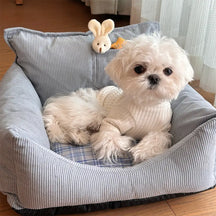 Canapé lit pour chien en velours côtelé à carreaux avec jouet
