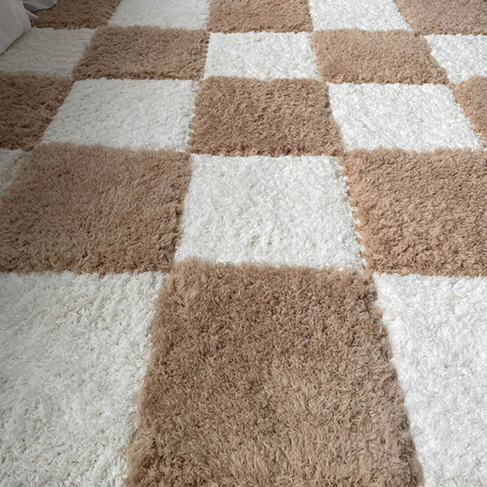 Tapis de maison lavable en peluche à poils longs et emboîtables