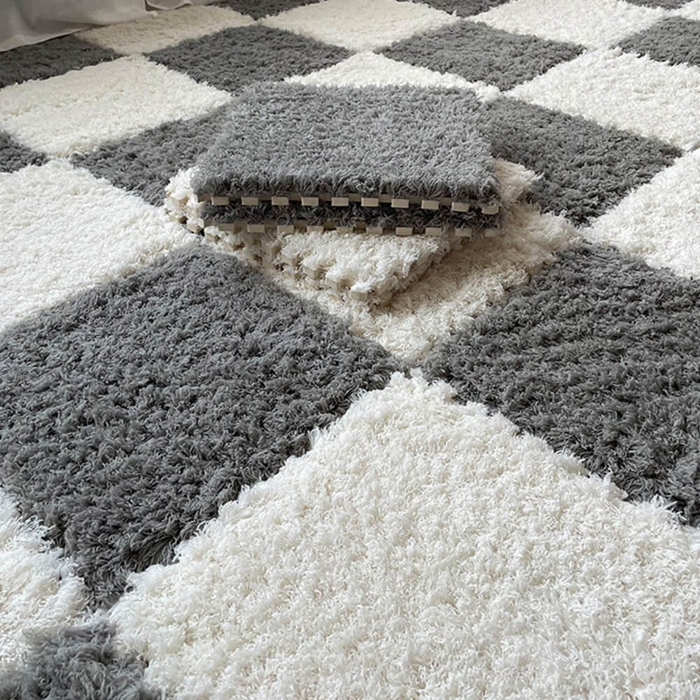 Tapis de maison lavable en peluche à poils longs et emboîtables