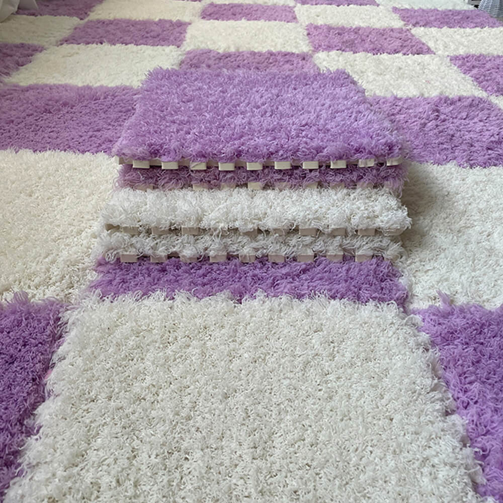 Tapis de maison lavable en peluche à poils longs et emboîtables