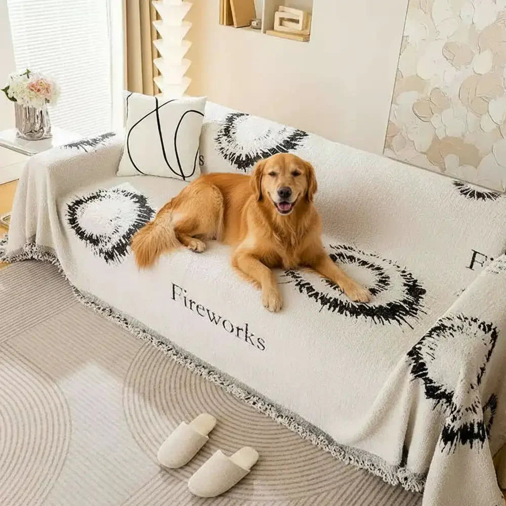 Housse de canapé simple en peluche double face résistante aux rayures confortable - Feux d'artifice