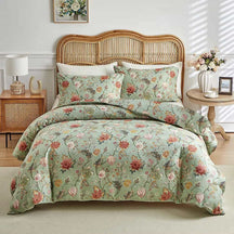 Housse de couette confortable avec taies d'oreiller en coton respirant à motif de feuilles simpliste et doux pour la peau