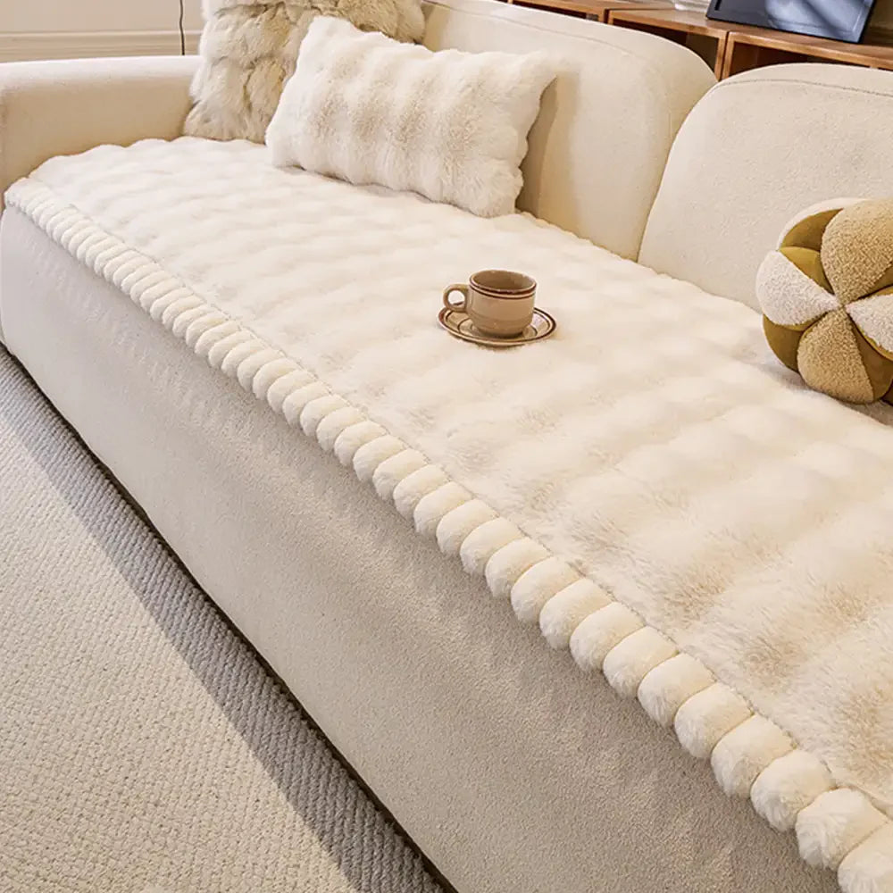 Couvre-canapé en peluche douce en faux lapin, épais, respectueux de la peau et antidérapant.