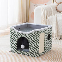 Maison chat en peluche douce pliable à deux niveaux avec griffoir