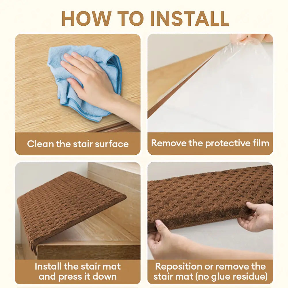 Garde-corps en velours doux pour les escaliers intérieurs, adaptés aux animaux de compagnie, sans adhésif, tapis antidérapants pour escaliers.