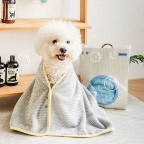 Peignoir de Bain pour Chien en Tissu Absorbant à Séchage Rapide et Rayures Douces