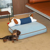 Lit décoratif spacieux en denim pour chien et chat avec coussin amovible