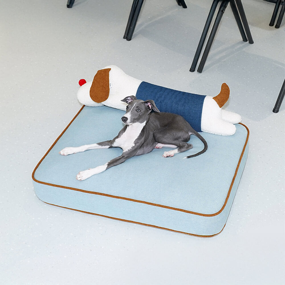 Lit décoratif spacieux en denim pour chien et chat avec coussin amovible