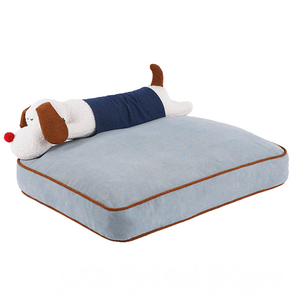 Lit décoratif spacieux en denim pour chien et chat avec coussin amovible