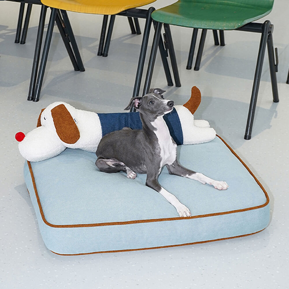 Lit décoratif spacieux en denim pour chien et chat avec coussin amovible