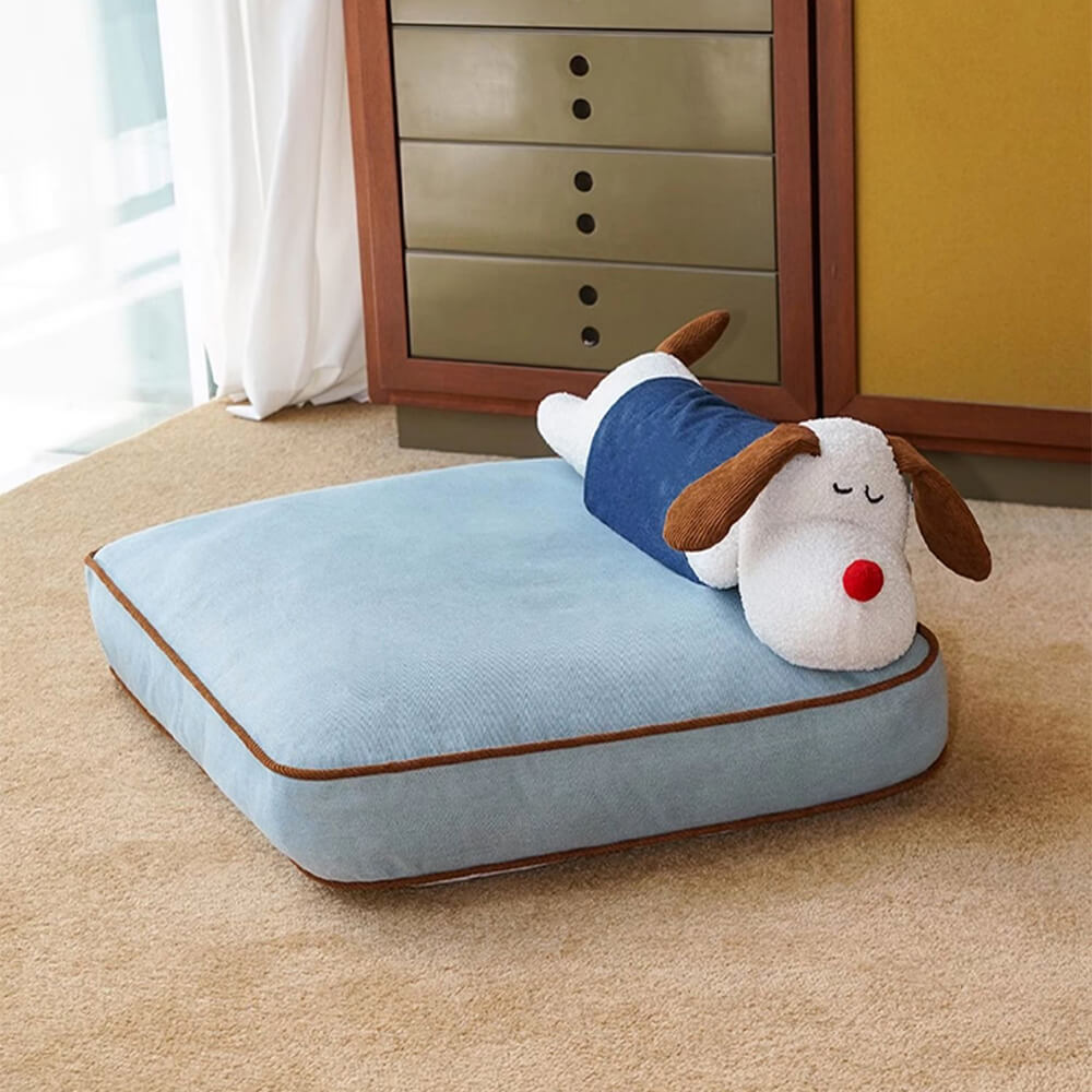 Lit décoratif spacieux en denim pour chien et chat avec coussin amovible