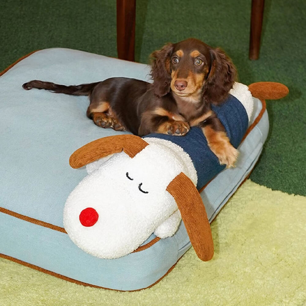 Lit décoratif spacieux en denim pour chien et chat avec coussin amovible