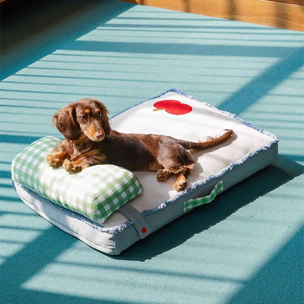 Tapis spacieux et durable en denim pour chien et chat avec oreiller amovible