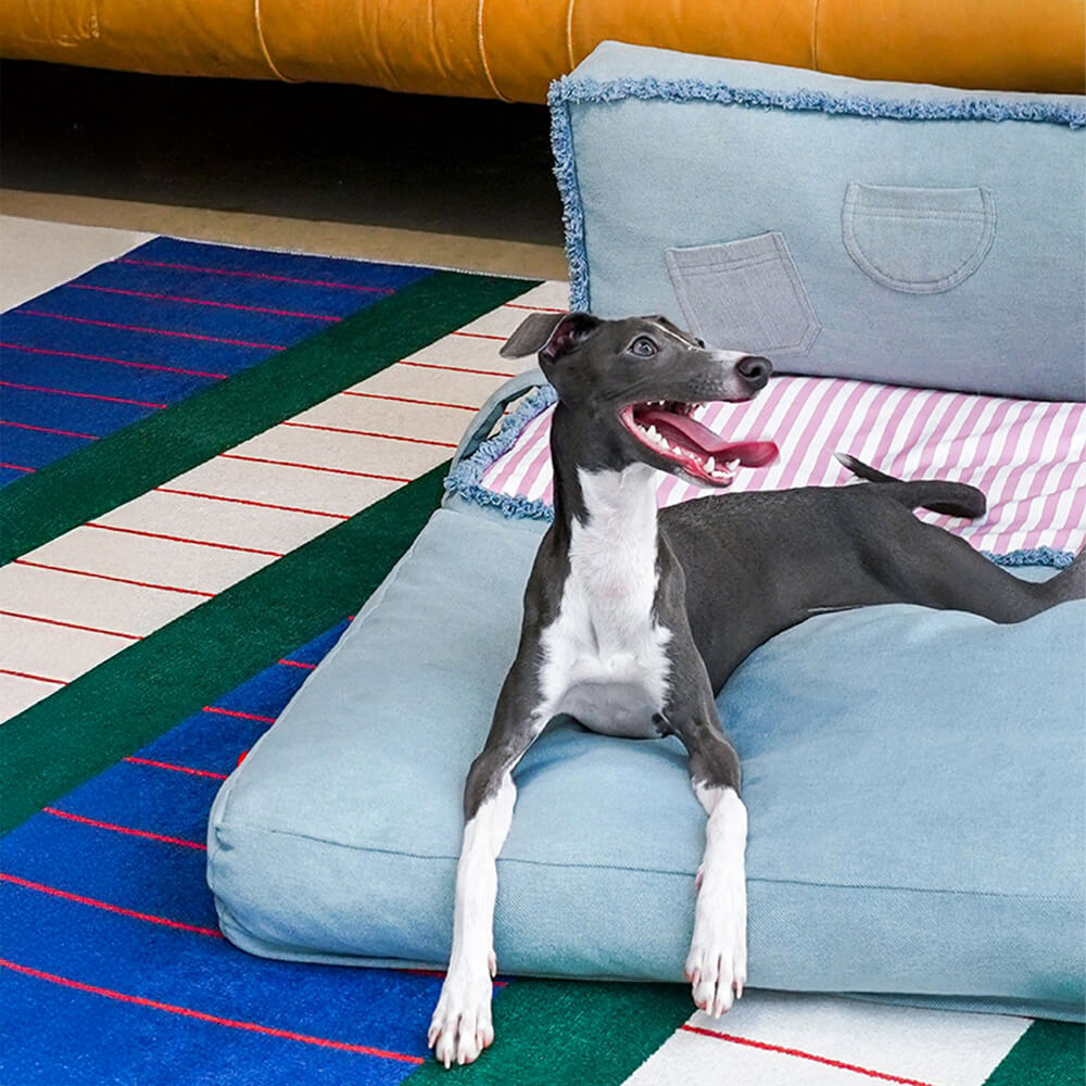 Canapé-lit multifonctionnel pliable et spacieux en denim pour chien et chat