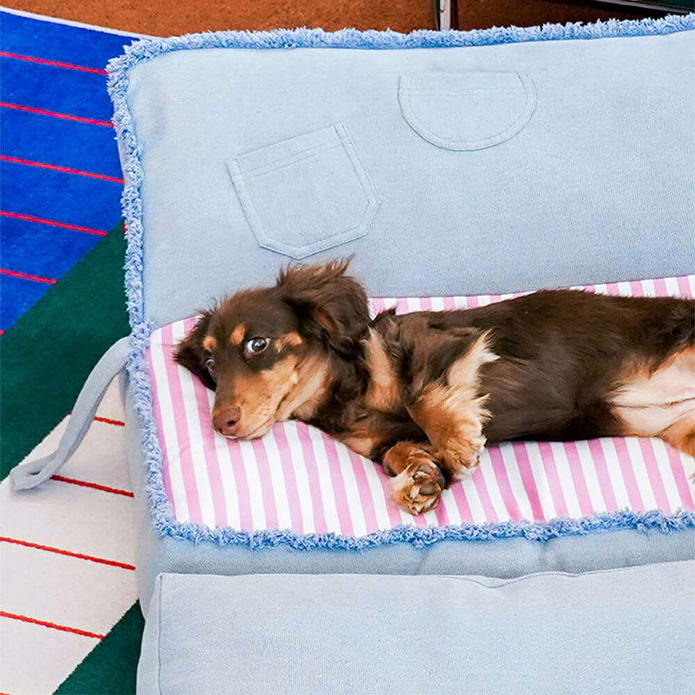 Canapé-lit multifonctionnel pliable et spacieux en denim pour chien et chat