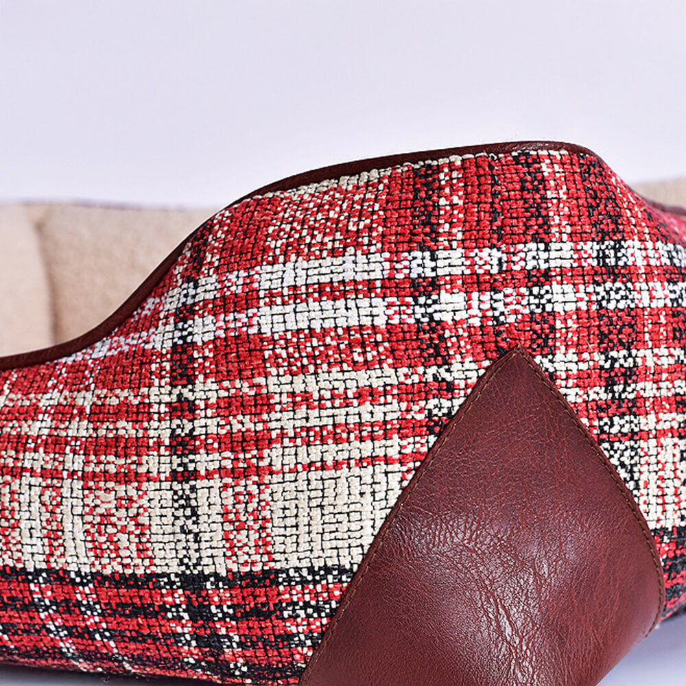 Lit carré vintage en simili cuir pour chien et chat