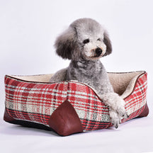 Lit carré vintage en simili cuir pour chien et chat