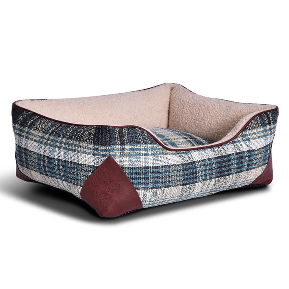 Lit carré vintage en simili cuir pour chien et chat