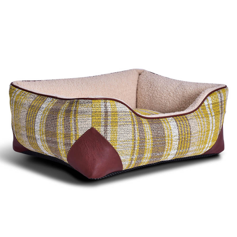 Lit carré vintage en simili cuir pour chien et chat