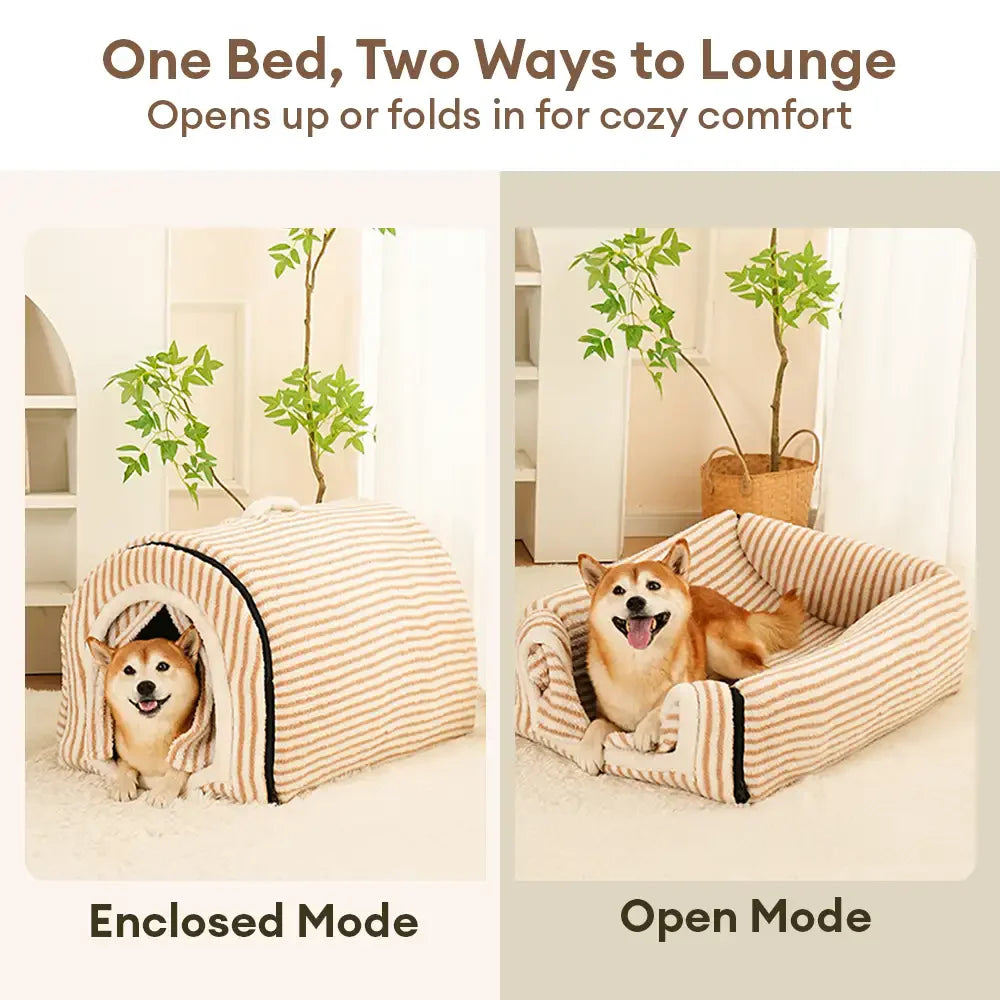 Caverne pour chat et chien en forme de grotte, chaude et douillette, à rayures