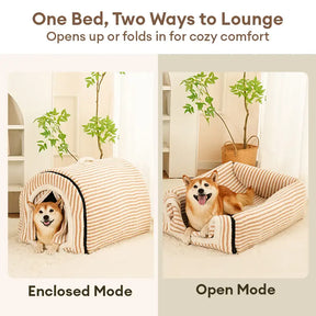 Caverne pour chat et chien en forme de grotte, chaude et douillette, à rayures