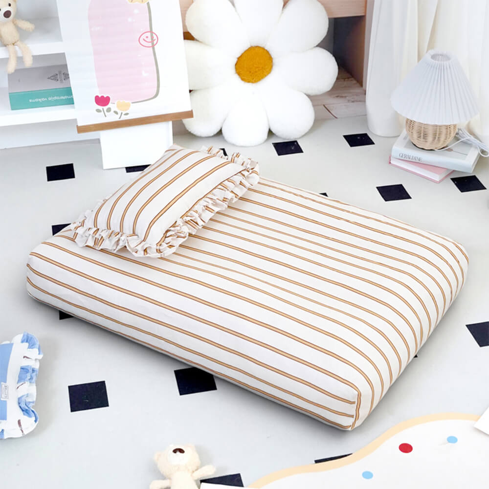 Lit pour chien en coton rayé avec coussin épais et doux