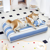 Lit pour chien en coton rayé avec coussin épais et doux