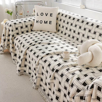 Jeté de canapé housse de canapé en chenille à franges carreaux stylée