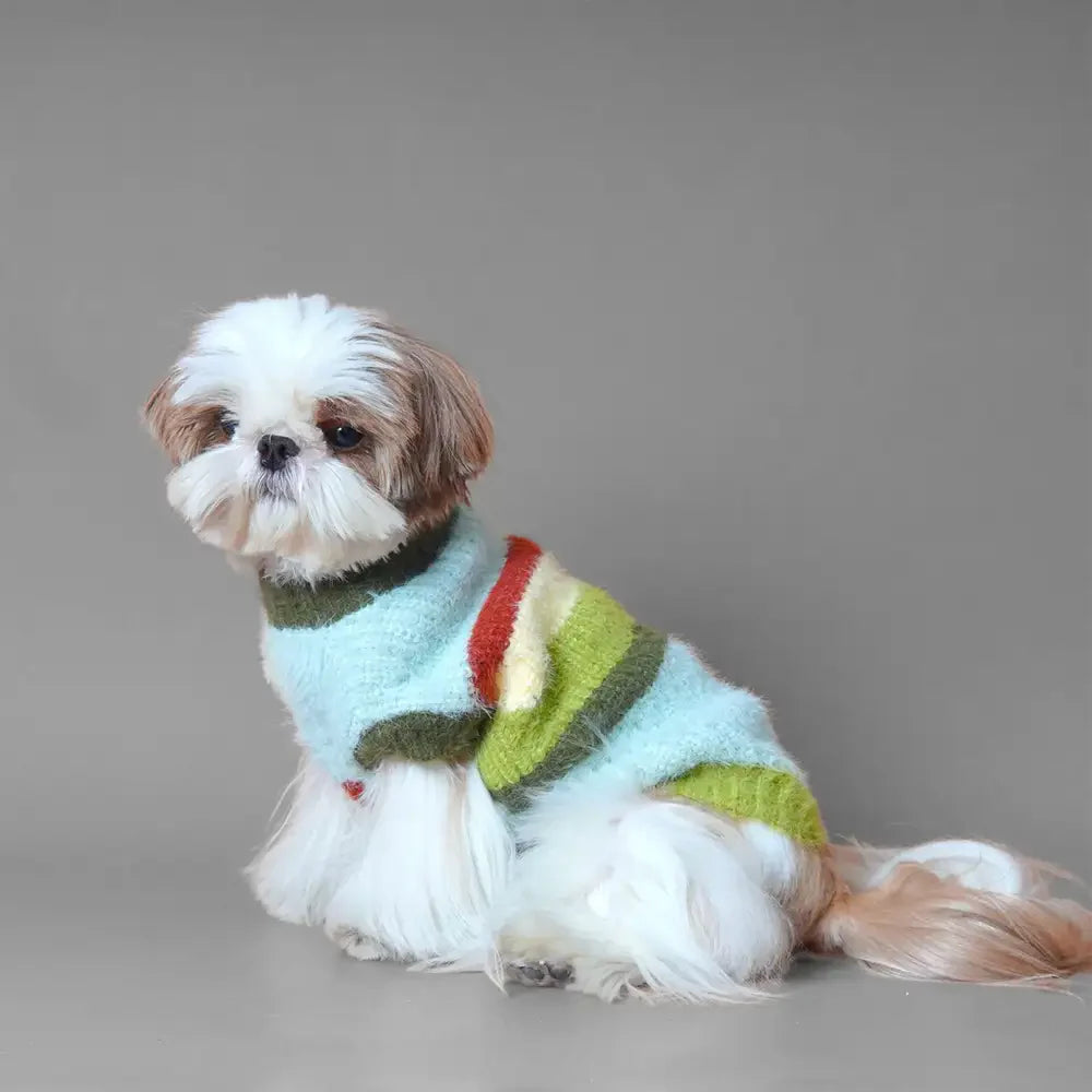 Pull pour chien en peluche tricoté avec col montant rayé élégant