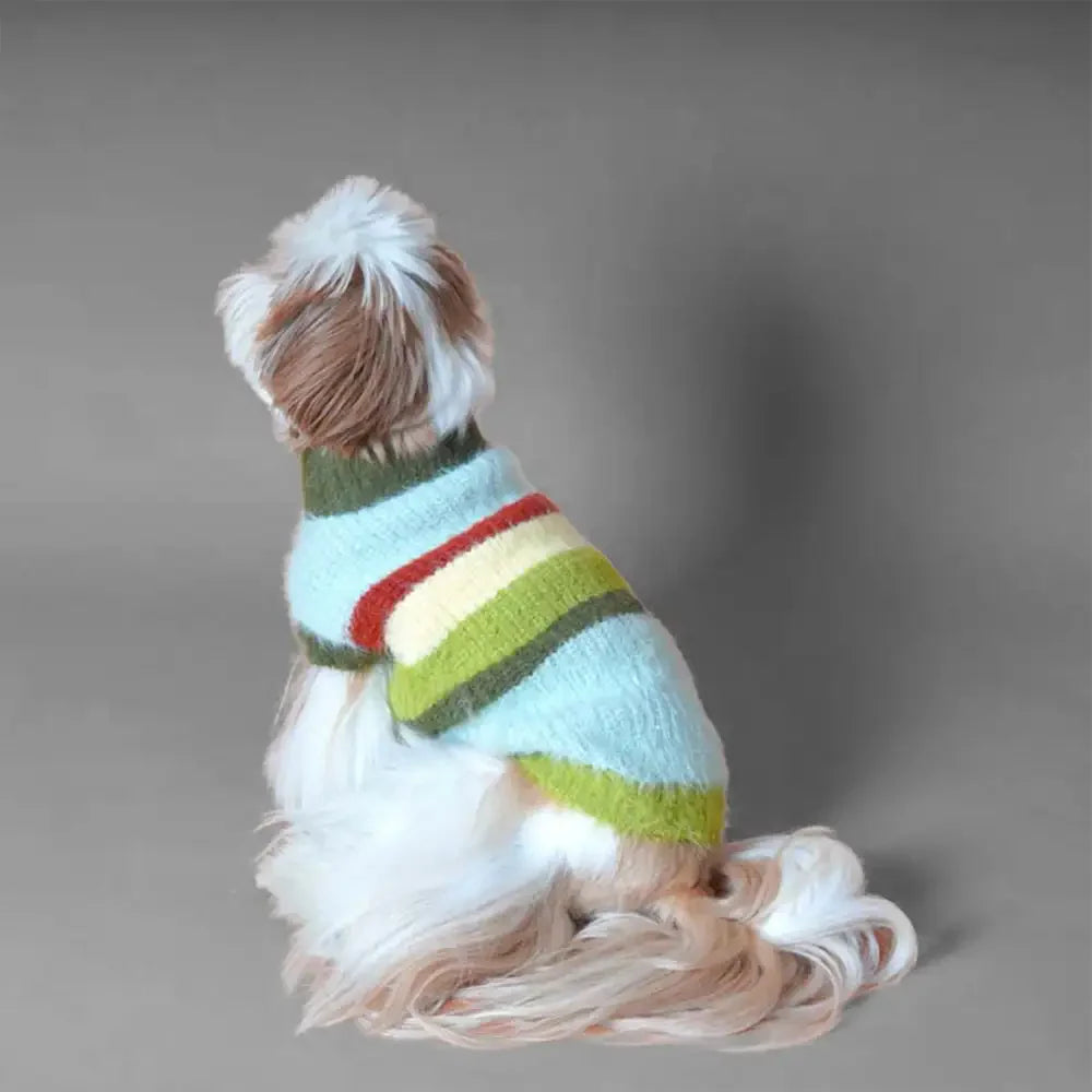 Pull pour chien en peluche tricoté avec col montant rayé élégant
