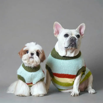Pull pour chien en peluche tricoté avec col montant rayé élégant