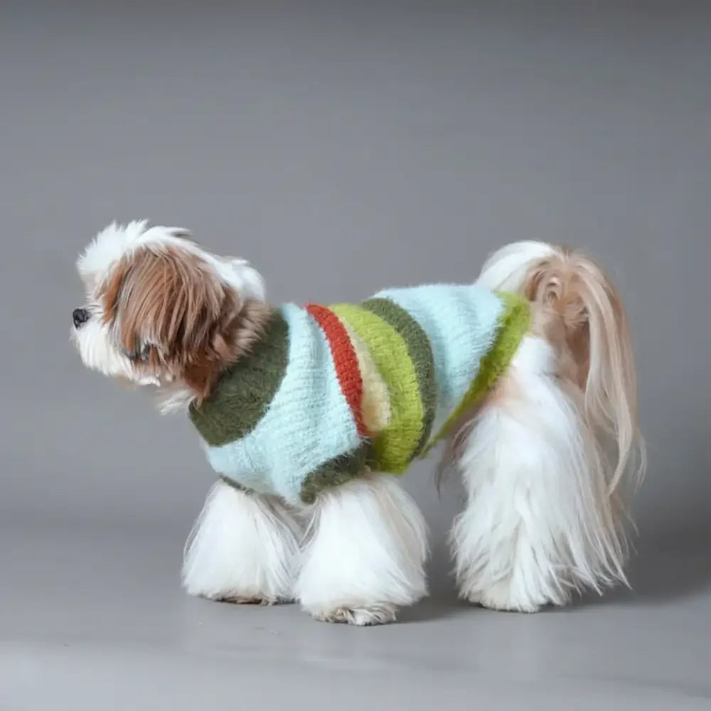 Pull pour chien en peluche tricoté avec col montant rayé élégant
