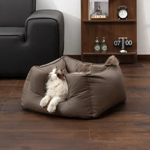 Lit pour chien carré en tissu technologique apaisant imperméable et résistant aux rayures