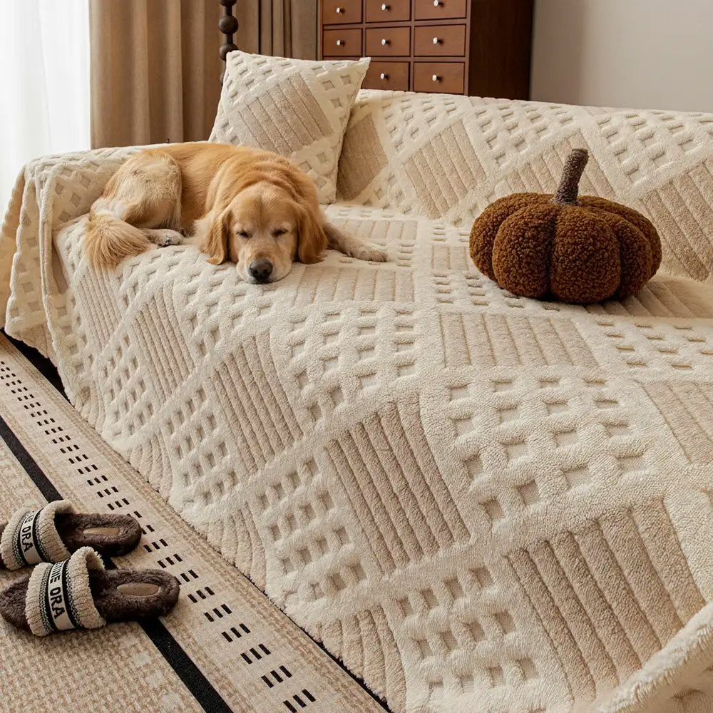 Housse de canapé en jacquard diamant en peluche épaisse et résistante aux griffures