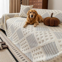 Housse de canapé en jacquard diamant en peluche épaisse et résistante aux griffures