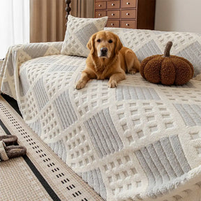 Housse de canapé en jacquard diamant en peluche épaisse et résistante aux griffures