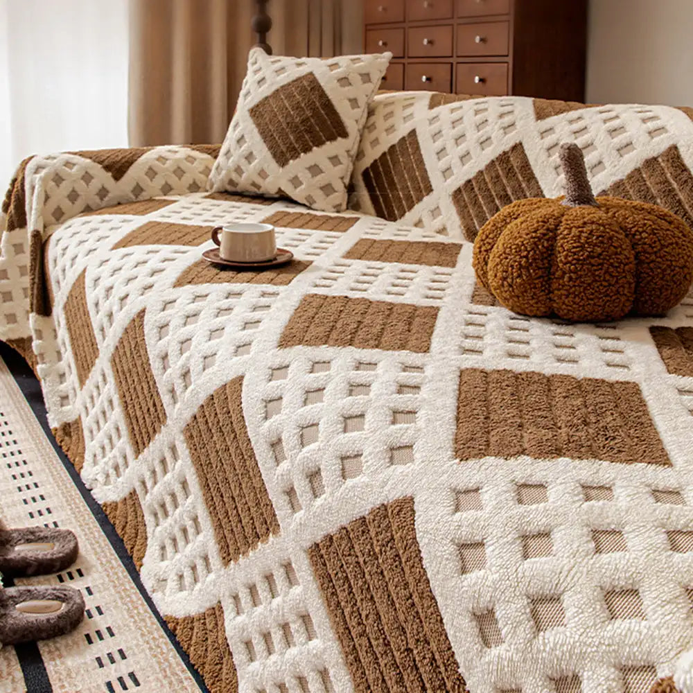 Housse de canapé en jacquard diamant en peluche épaisse et résistante aux griffures