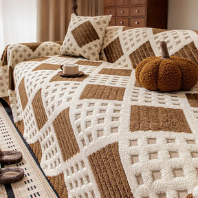 Housse de canapé en jacquard diamant en peluche épaisse et résistante aux griffures