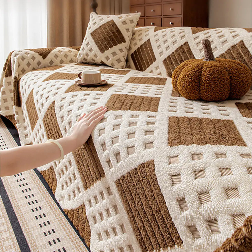 Housse de canapé en jacquard diamant en peluche épaisse et résistante aux griffures