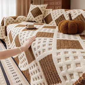 Housse de canapé en jacquard diamant en peluche épaisse et résistante aux griffures