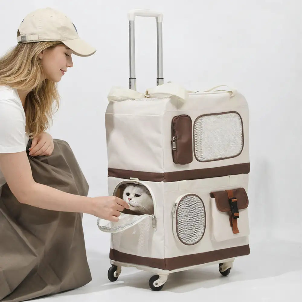 Sac à chat pliable à deux couches avec chariot détachable
