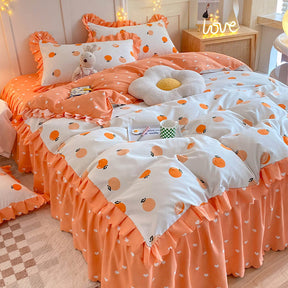 Parure de draps brossés à imprimé floral printanier vibrant avec jupe de lit à volants