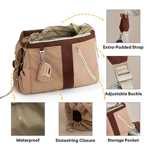 Sac de transport pour animaux de compagnie vintage, léger, étanche, de grande capacité pour les voyages.