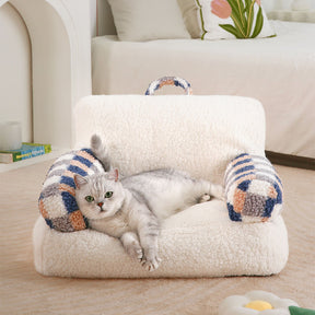 Canapé-lit pour chien et chat apaisant lavable à carreaux vintage