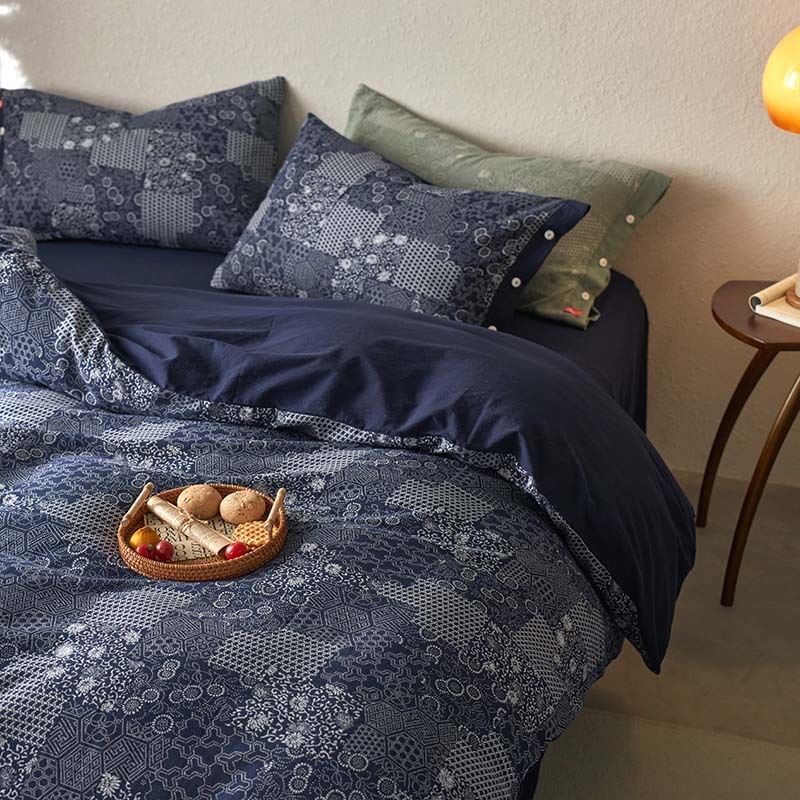 Parure de lit en coton doux style patchwork vintage avec housse de couette