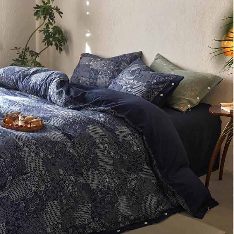 Parure de lit en coton doux style patchwork vintage avec housse de couette