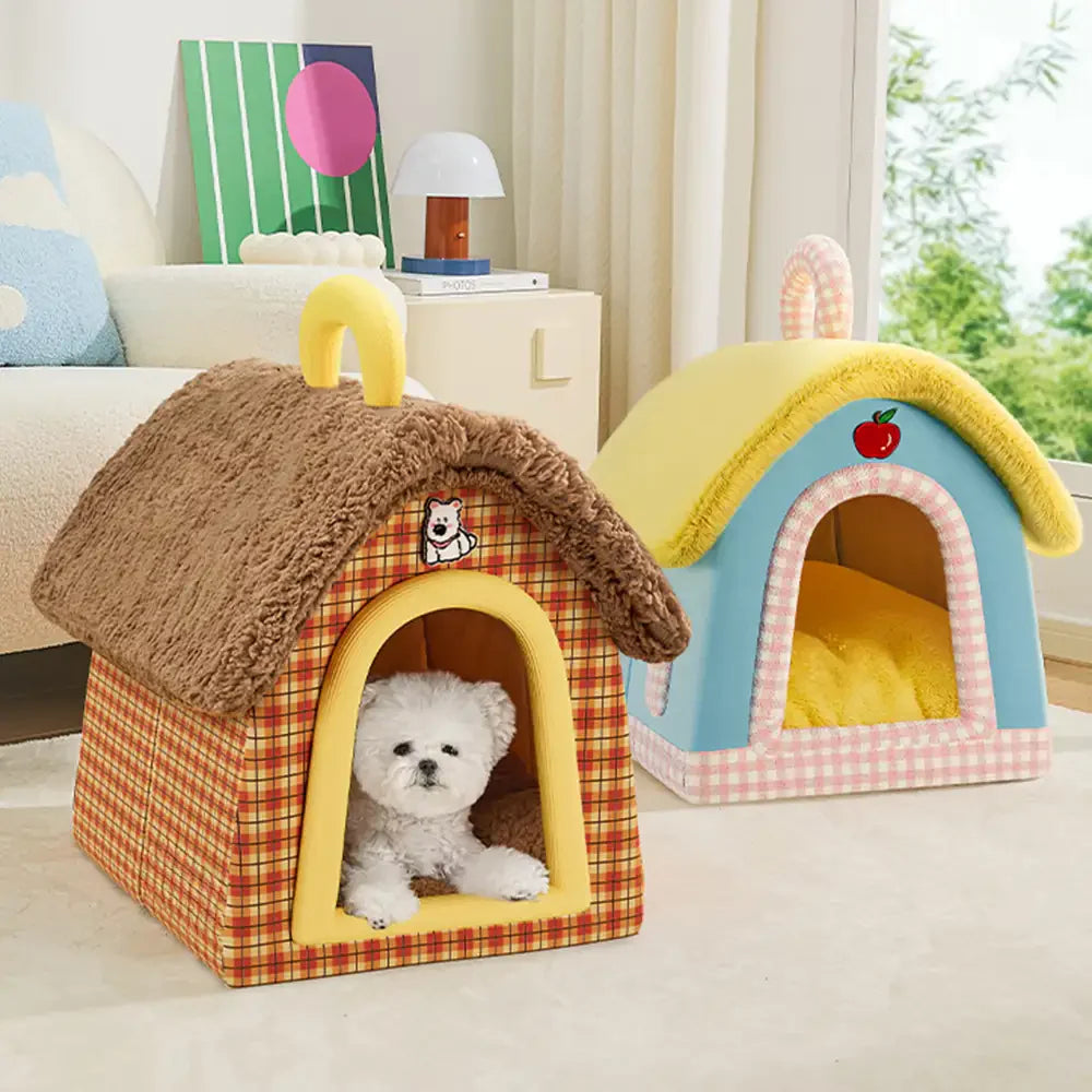 Caverne chat peluche vintage carreaux chaude pliable chien